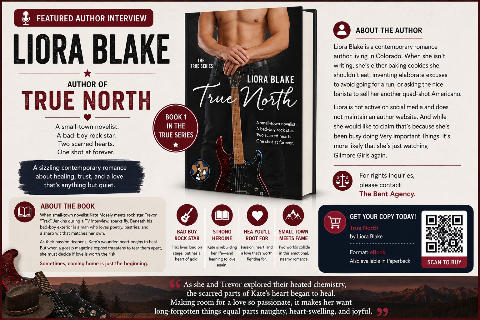 Featured author interview banner for Liora Blake and her novel True North